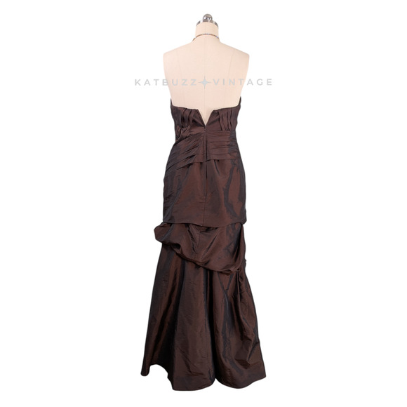 Prom Dress Maxi Gown M Brown Glam Strapless Mermaid Pleat Mother Tie Classic - Picture 3 of 10